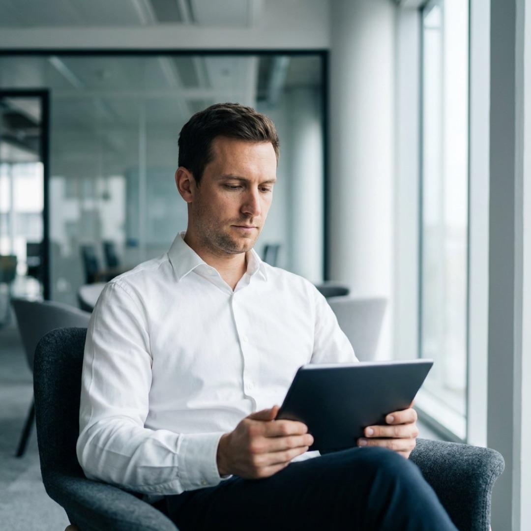 Generiertes Motiv: Mitarbeiter mit Tablet im Büro