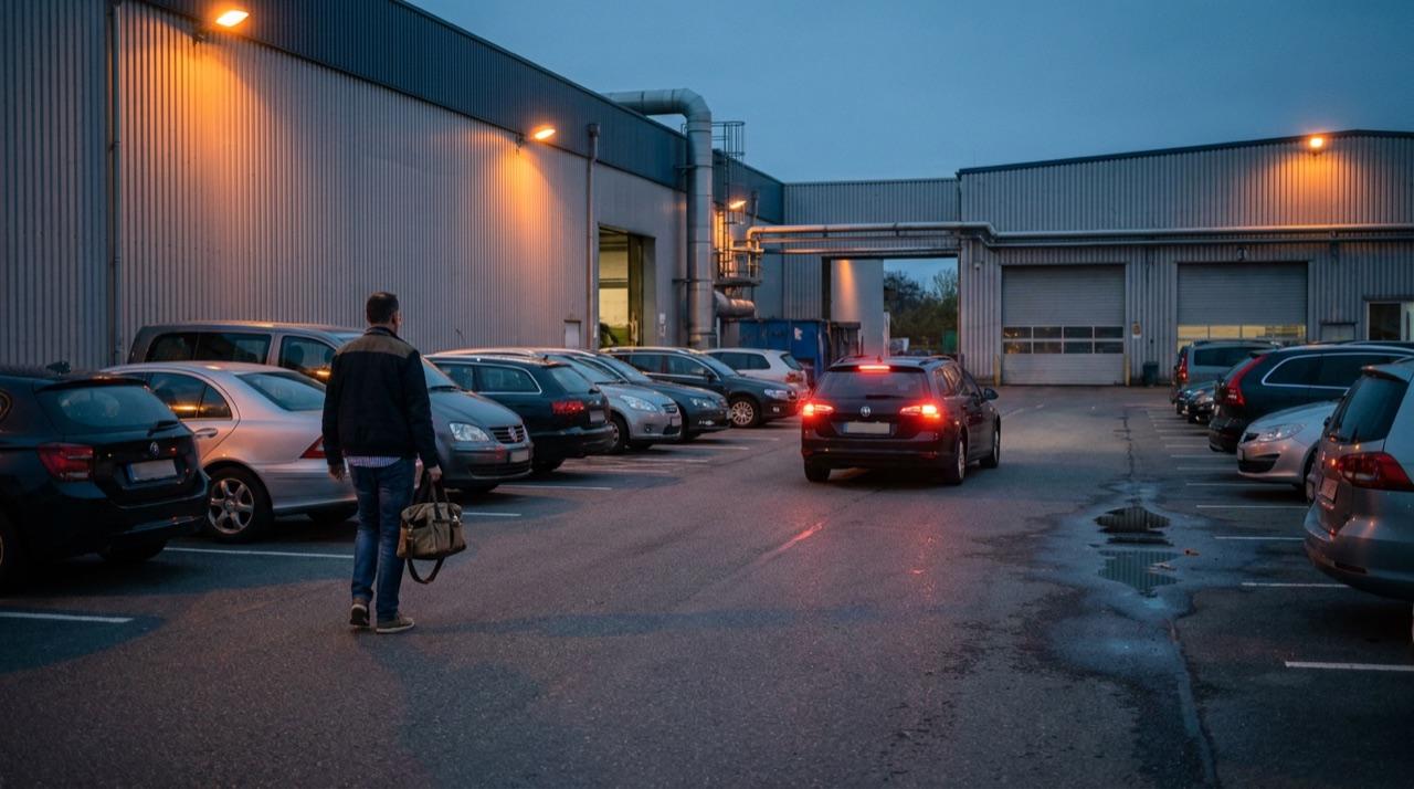 Generiertes Motiv: Betriebshof in der Abenddämmerung