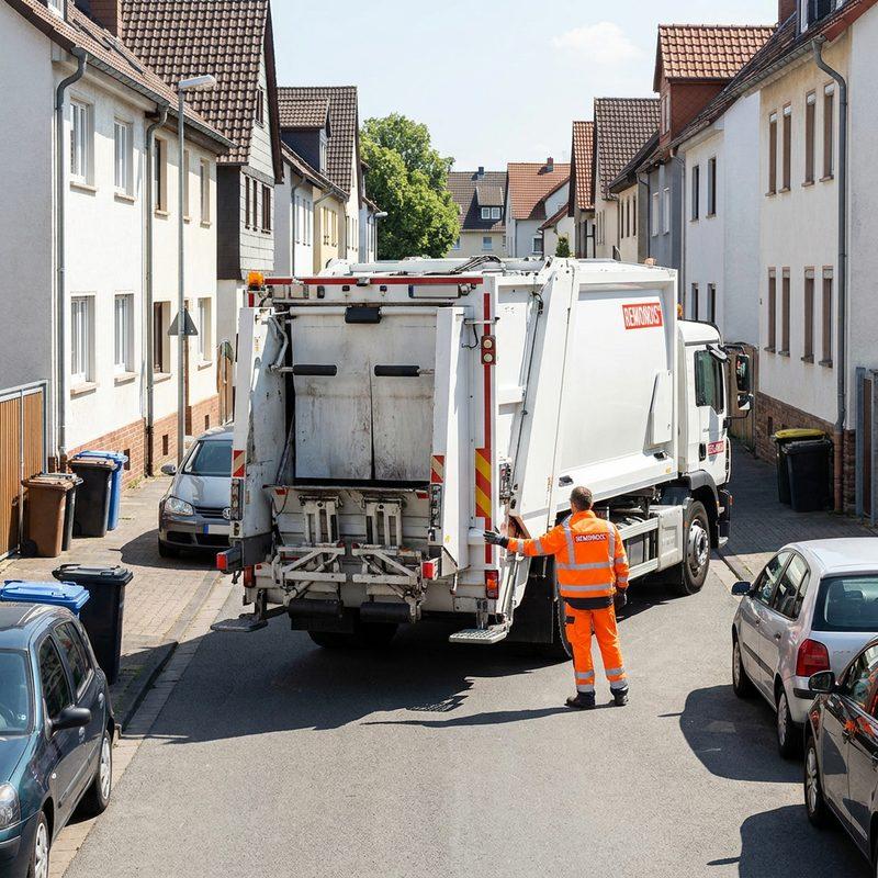 Generiertes Motiv: Entsorgungsfahrzeug im Einsatz in einer Wohnstraße