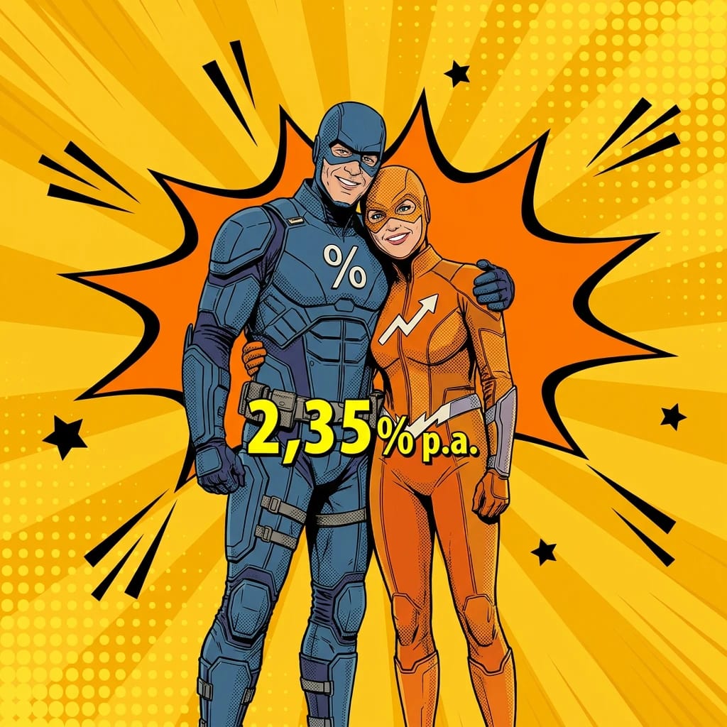 Generierte Illustration im Comic-Stil mit dem Angebot 2,35 % p. a.